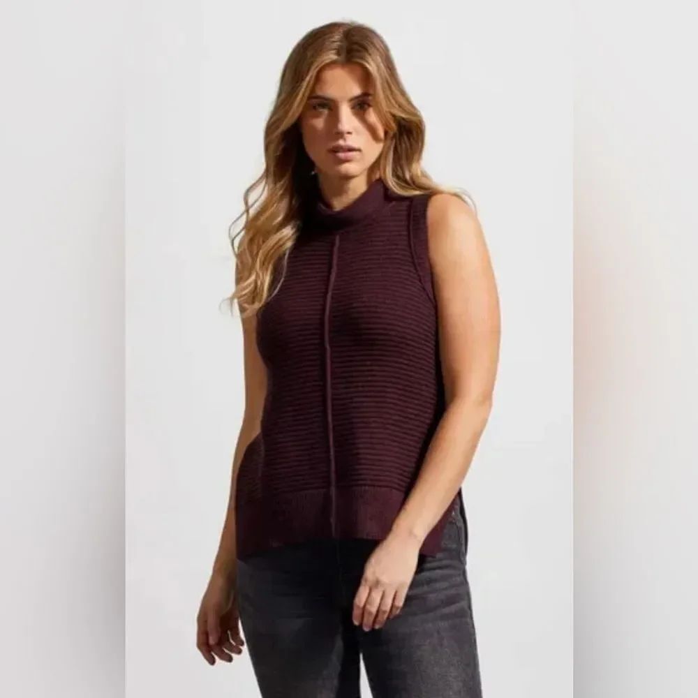 New Tribal Sleeveless Turtleneck Cotton blended in a deep purple T2